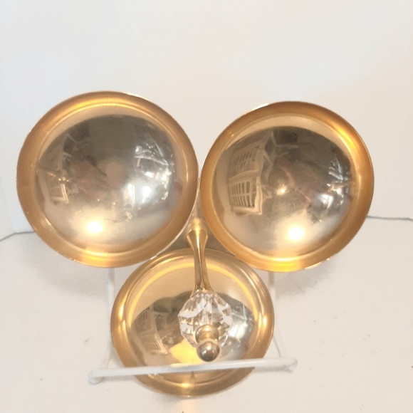 Elegant Bright Gold Colored MetalServing Tray with Crystal. Each dish 4 inches. - Picture 5 of 7